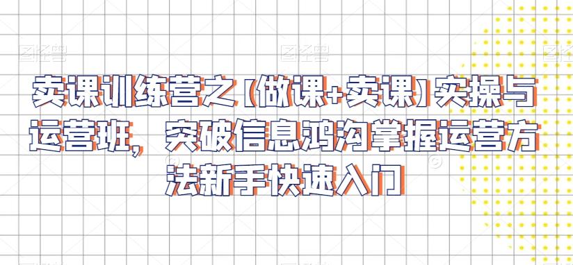 卖课训练营之【做课+卖课】实操与运营班，突破信息鸿沟掌握运营方法新手快速入门-泡泡网赚