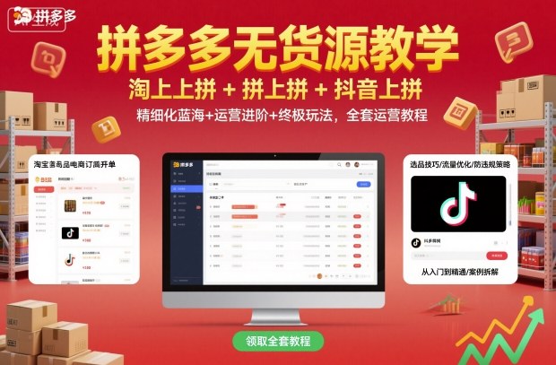 拼多多无货源教学，淘上拼+拼上拼+抖上拼，精细化蓝海+运营进阶+终极玩法，全套运营教程-泡泡网赚