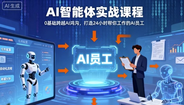 Ai智能体实战课程，0基础跨越Ai鸿沟，打造24小时帮你工作的Ai员工，打破常规，以实战定义Ai-泡泡网赚
