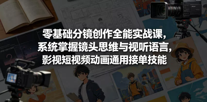 零基础分镜创作全能实战课，系统掌握镜头思维与视听语言，影视短视频动画通用接单技能-泡泡网赚