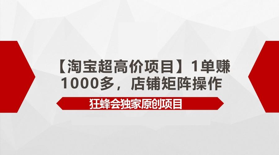 【淘宝超高价项目】1单赚1000多，店铺矩阵操作-泡泡网赚