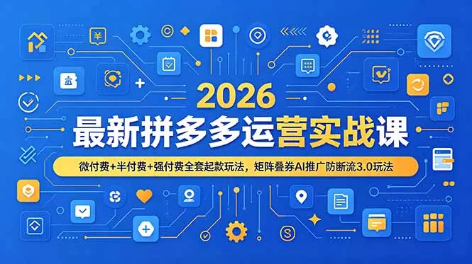 2026最新拼多多运营实战课，微付费+半付费+强付费全套起款玩法，矩阵叠券AI推广防断流3.0玩法-泡泡网赚
