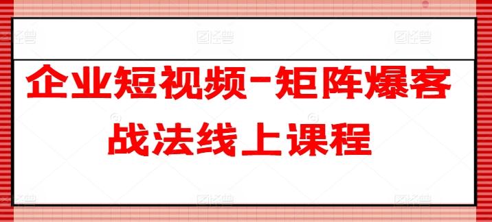 企业短视频-矩阵爆客战法线上课程-泡泡网赚