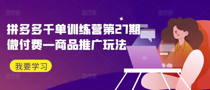 拼多多千单训练营第27期微付费—商品推广玩法-泡泡网赚