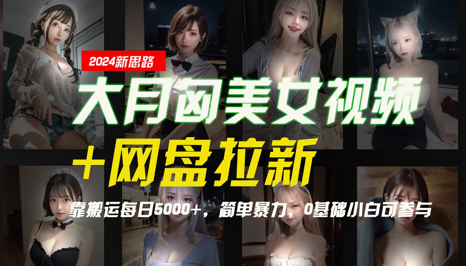 【新思路】大月匈美女视频+网盘拉新，靠搬运每日5000+，简单暴力，0基础小白可参与-泡泡网赚