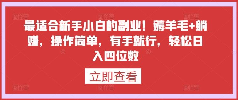 最适合新手小白的副业！薅羊毛+躺赚，操作简单，有手就行，轻松日入四位数【揭秘】-泡泡网赚