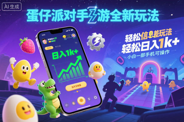 蛋仔派对手游全新玩法，轻松日入1k+，风口信息差玩法，当天见收益，小白一部手机可操作-泡泡网赚