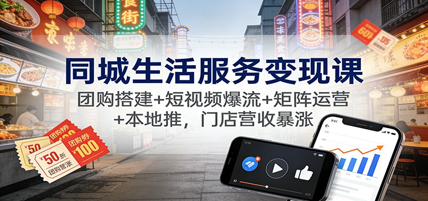 同城生活服务变现课：团购搭建+短视频爆流+矩阵运营+本地推，门店营收暴涨-泡泡网赚