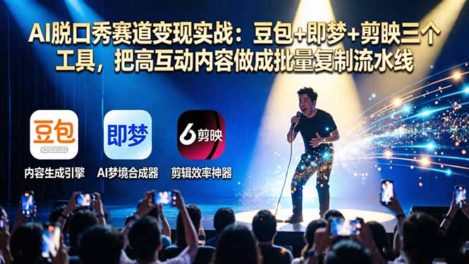 AI脱口秀赛道变现实战：豆包+即梦+剪映三个工具，把高互动内容做成批量复制流水线-泡泡网赚