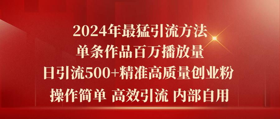 2024年最猛暴力引流方法，单条作品百万播放 单日引流500+高质量精准创业粉-泡泡网赚