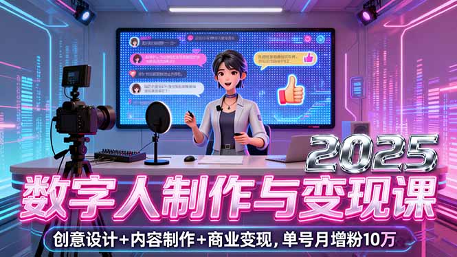 2025数字人制作与变现课，创意设计+内容制作+商业变现，单号月增粉10万+-泡泡网赚