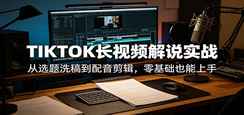 TIKTOK长视频解说实战：从选题洗稿到配音剪辑，零基础也能上手-泡泡网赚