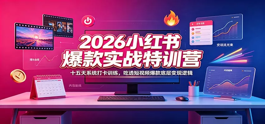 2026小红书爆款实战特训营：十五天系统打卡训练，吃透短视频爆款底层变现逻辑-泡泡网赚