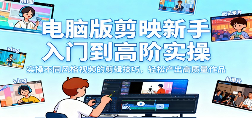 电脑版剪映新手入门到高阶实操，实操不同风格视频的剪辑技巧，轻松产出高质量作品-泡泡网赚