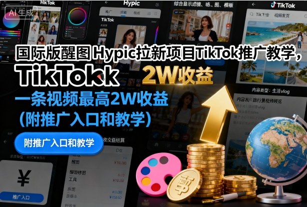 国际版醒图Hypic拉新项目TikTok推广教学，一条视频最高2W收益(附推广入口和教学)-泡泡网赚