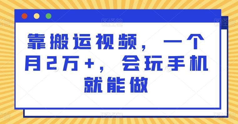 靠搬运视频，一个月2万+，会玩手机就能做-泡泡网赚