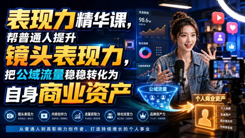 表现力精华课，帮普通人提升镜头表现力，把公域流量稳稳转化为自身商业资产-泡泡网赚