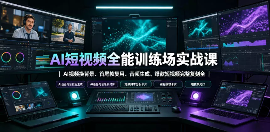 AI短视频全能训练场实战课｜AI视频换背景、首尾帧复用、音频生成、爆款短视频完整复刻全套实操教学-泡泡网赚