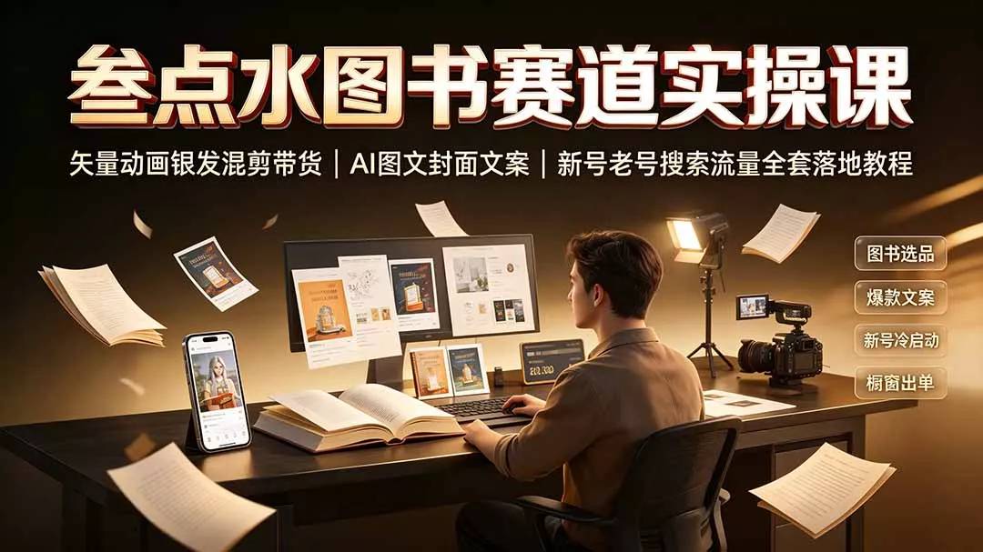 叁点水图书赛道实操课｜矢量动画银发混剪带货，AI图文封面文案，新号老号搜索流量全套落地教程-泡泡网赚