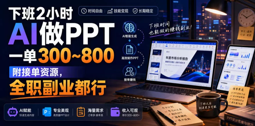下班2小时AI做PPT，一单300~800，附接单资源，全职副业都行【揭秘】-泡泡网赚