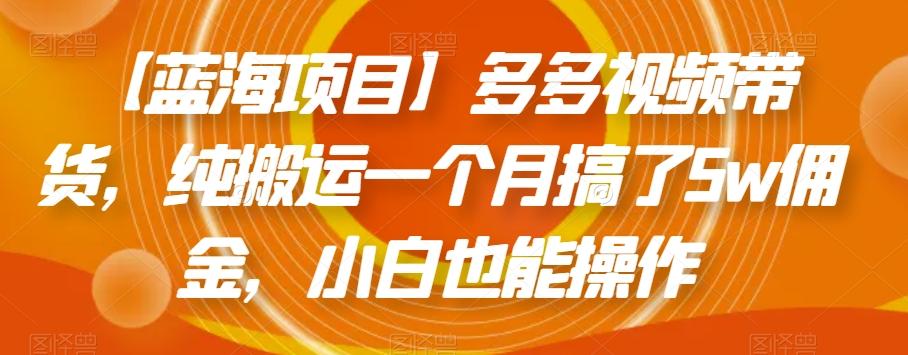 【蓝海项目】多多视频带货，纯搬运一个月搞了5w佣金，小白也能操作【揭秘】-泡泡网赚