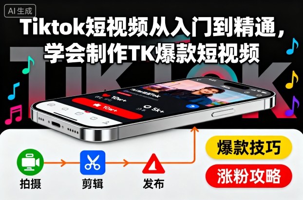 Tiktok短视频从入门到精通，学会制作TK爆款短视频-泡泡网赚