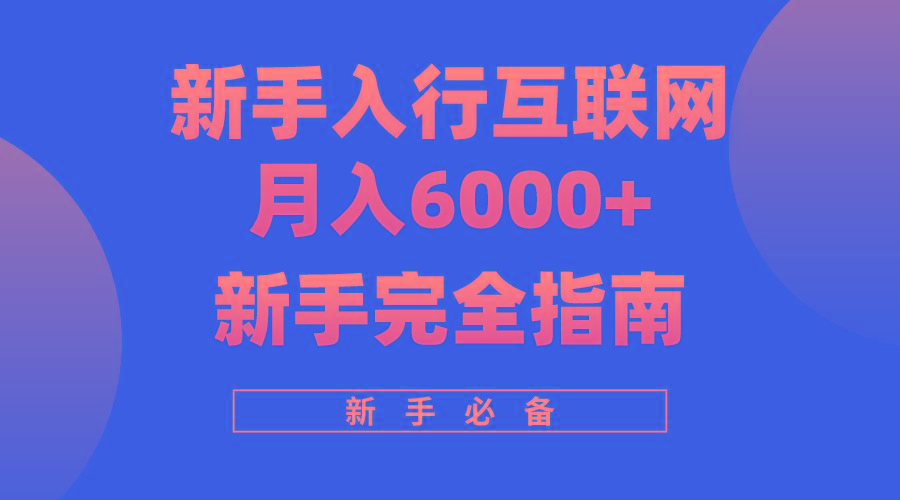 (10058期)互联网新手月入6000+完全指南 十年创业老兵用心之作，帮助小白快速入门-泡泡网赚