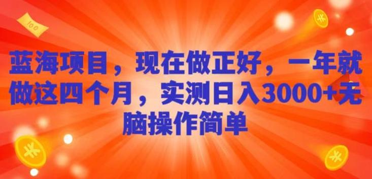 蓝海项目，现在做正好，一年就做这4个月，实测日入3000+，无脑简单操作-泡泡网赚