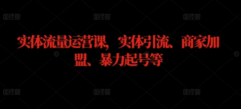 实体流量运营课，实体引流、商家加盟、暴力起号等-泡泡网赚