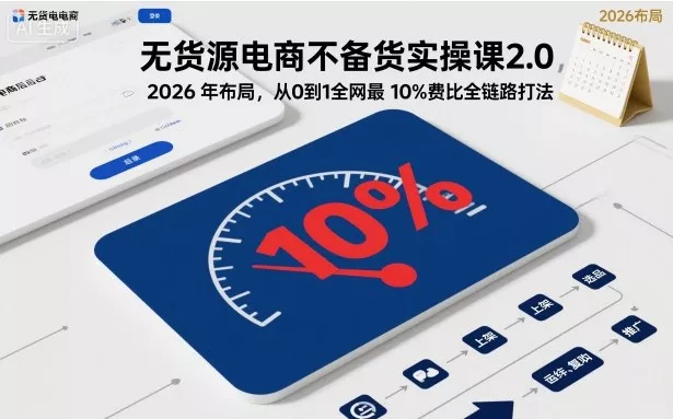 无货源电商不备货实操课2.0，2026年布局，从0到1全网最低10%费比全链路打法【更新26年5月19日】-泡泡网赚