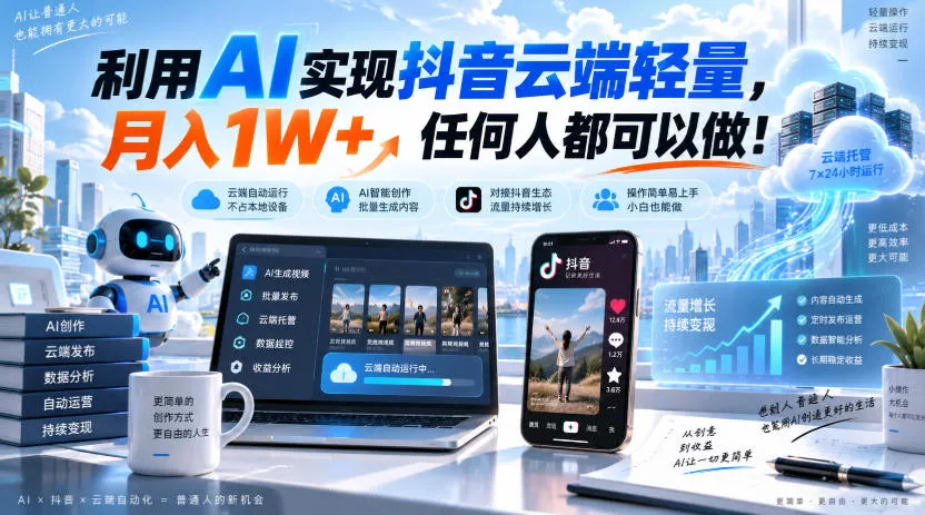 利用AI实现抖音云端轻量，月入1W+，任何人都可以做！【揭秘】-泡泡网赚