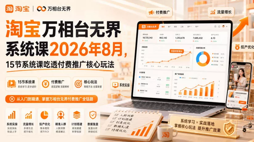 淘宝万相台无界系统课2026年8月，15节系统课吃透付费推广核心玩法-泡泡网赚