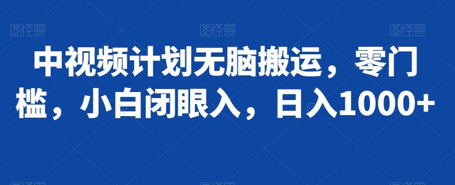 中视频计划无脑搬运，零门槛，小白闭眼入，日入1000+-泡泡网赚