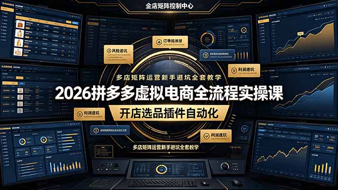 2026拼多多虚拟电商全流程实操课，开店选品插件自动化，多店矩阵运营新手避坑全套教学-泡泡网赚