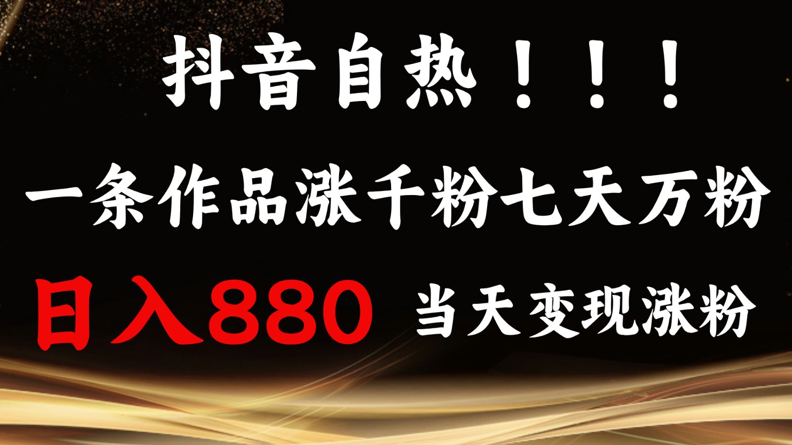 抖音小红书自热，一条作品1000粉，7天万粉，单日变现880收益-泡泡网赚