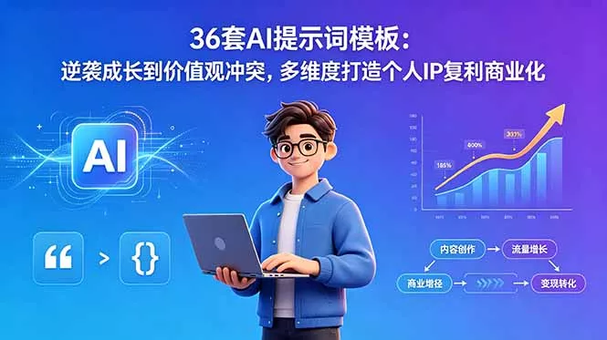 36套AI提示词模板：逆袭成长到价值观冲突，多维度打造个人IP复利商业化-泡泡网赚
