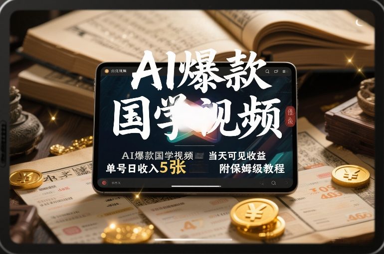 AI爆款国学视频，独家起号方法，小白直接上手，当天可见收益，单号日收入5张+附保姆级教程-泡泡网赚
