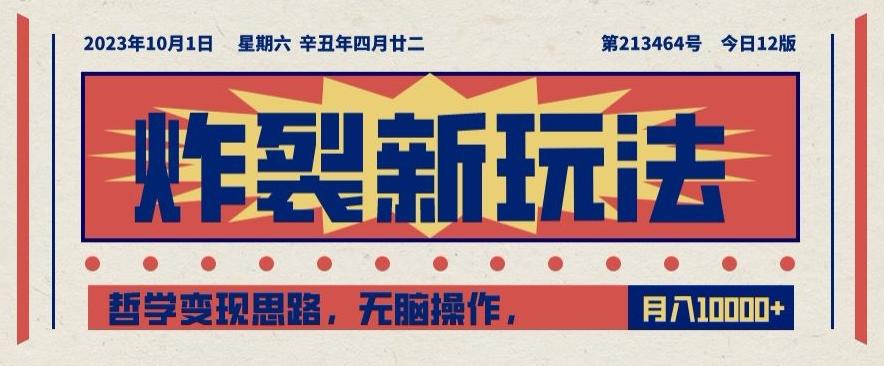 炸裂新玩法，哲学变现思路，无脑操作，只靠单人月入10000+【揭秘】-泡泡网赚