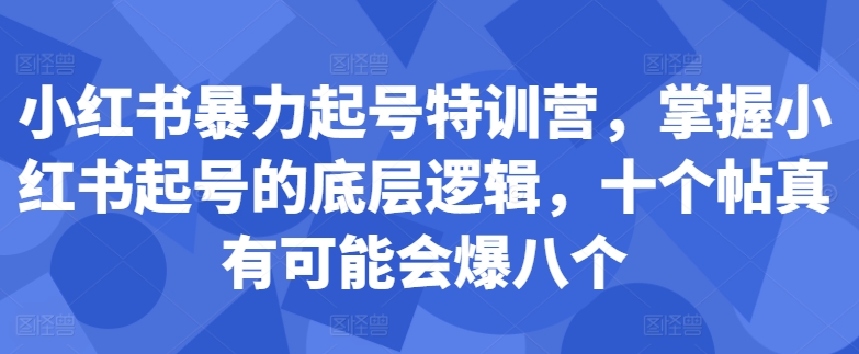 小红书暴力起号特训营，掌握小红书起号的底层逻辑，十个帖真有可能会爆八个-泡泡网赚