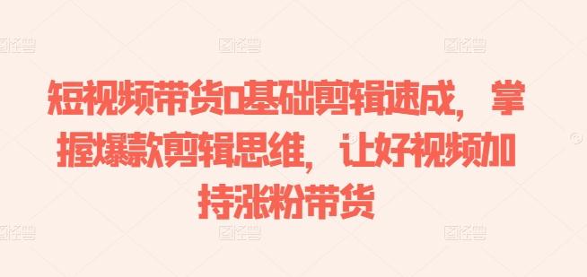 短视频带货0基础剪辑速成，掌握爆款剪辑思维，让好视频加持涨粉带货-泡泡网赚
