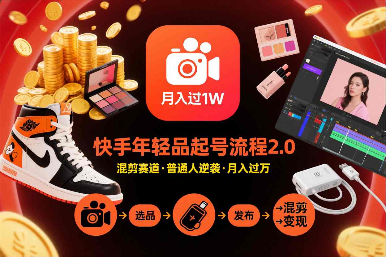 快手短视频带货年轻品起号流程2.0，快手年轻品混剪赛道，普通人也能月入过1W-泡泡网赚