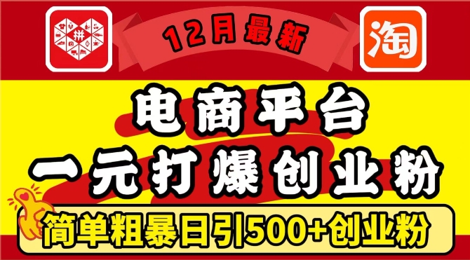 12月最新：电商平台1元打爆创业粉，简单粗暴日引500+精准创业粉，轻松月入过W【揭秘】-泡泡网赚