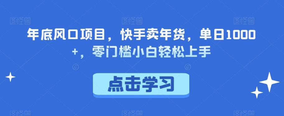 年底风口项目，快手卖年货，单日1000+，零门槛小白轻松上手-泡泡网赚