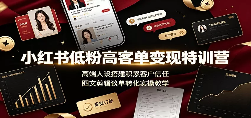 小红书低粉高客单变现特训营：高端人设搭建积累客户信任，图文剪辑谈单转化实操教学-泡泡网赚