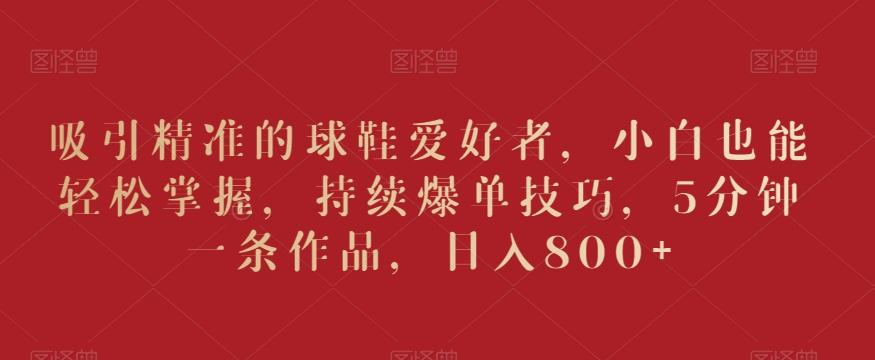 吸引精准的球鞋爱好者，小白也能轻松掌握，持续爆单技巧，5分钟一条作品，日入800+【揭秘】-泡泡网赚