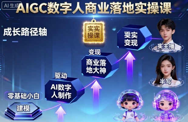 AIGC数字人商业落地实操课，从零基础小白到AI数字人大神-泡泡网赚