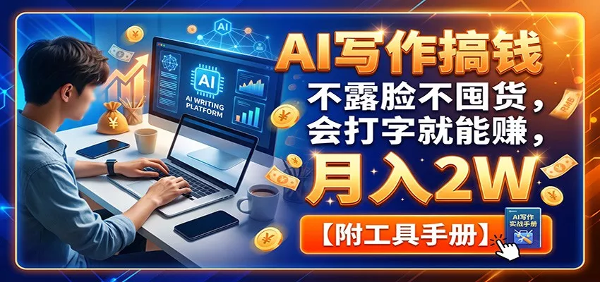 AI写作搞钱：不露脸不囤货，会打字就能赚，月入2W【附工具手册】-泡泡网赚
