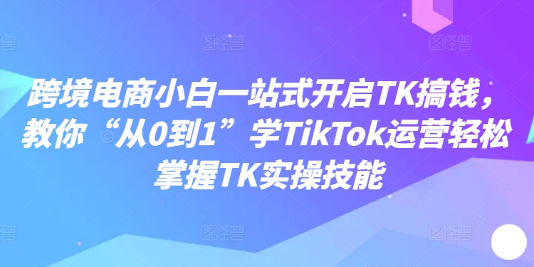 跨境电商小白一站式开启TK搞钱，教你“从0到1”学TikTok运营轻松掌握TK实操技能-泡泡网赚