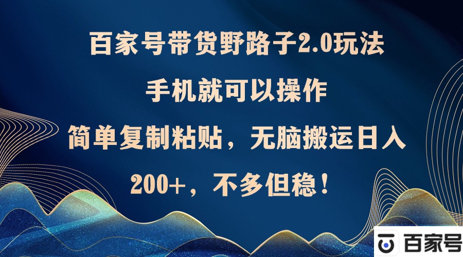 百家号带货野路子2.0玩法，手机就可以操作，简单复制粘贴，无脑搬运日…-泡泡网赚