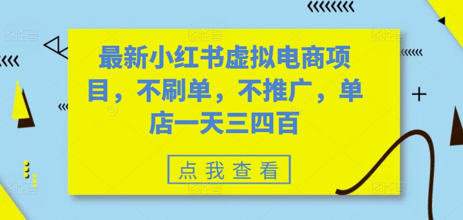 最新小红书虚拟电商项目，不刷单，不推广，单店一天三四百-泡泡网赚